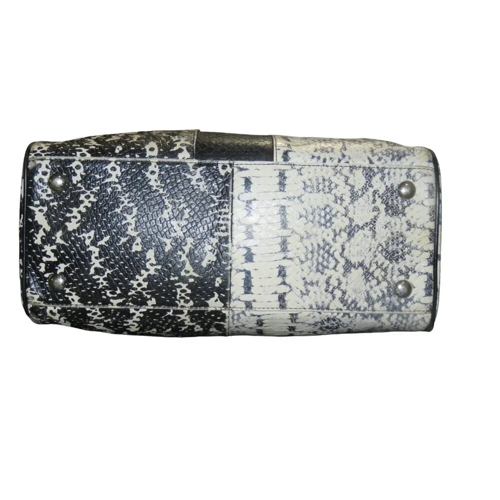 Coach 2014 Nancy Exotic Reptile Snakeskin Embossed Leather Black White Satchel